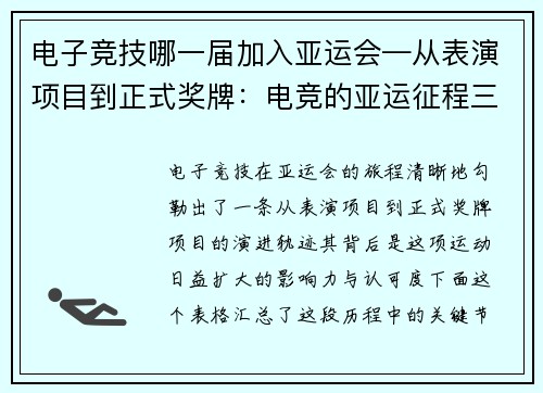 电子竞技哪一届加入亚运会—从表演项目到正式奖牌：电竞的亚运征程三部曲